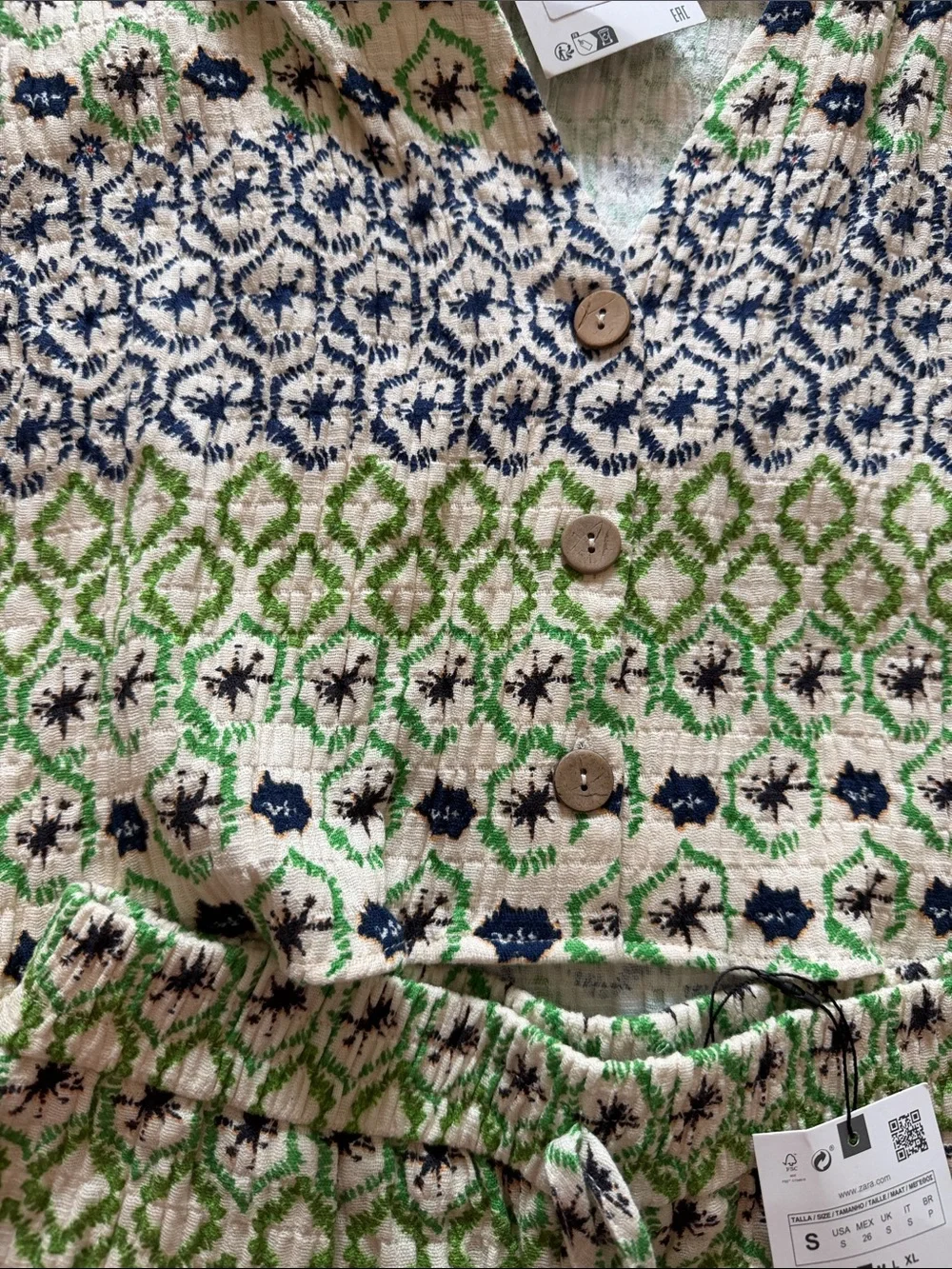 Zara Two-Piece Summer Set Green & Navy Patterned